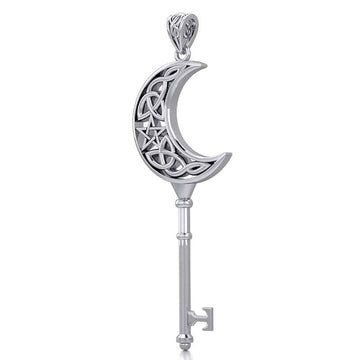 Crescent Moon Spiritual Enchantment Key Silver Pendant TPD5673 - Jewelry